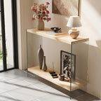 Console Table 2-Tier: 39.4 in Wide Rectangle Wood Shelf Glass Sides | Modern Desk Console Sofa Table Stand for Entryway