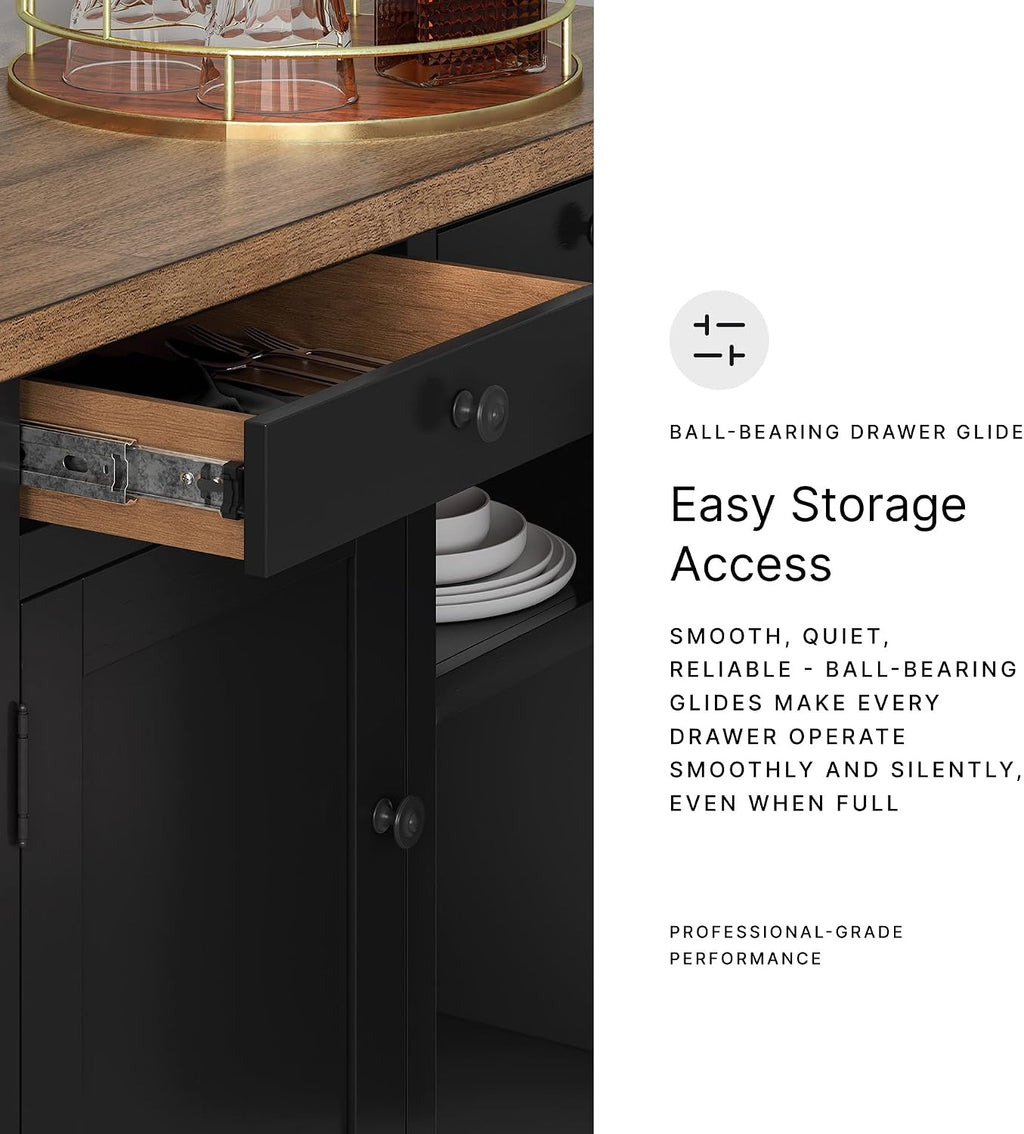 Signature Design by Ashley Wildenauer Buffet Cabinet, Modern Farmhouse Two-Tone Design, Hardwood Solids, Mango Wood Veneer and MDF Substrate, Sideboard Storage for Dining Rooms, Black & Brown, 59" W