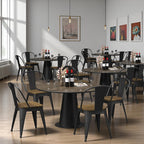 18 Inch Dining Chairs Set of 4, Farmhouse Metal Chairs with High Back and Wooden Seat, Stackable Industrial Bar stools for Dining Room(Black)