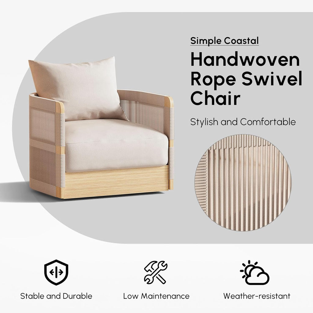 homary Patio Rattan 360° Swivel Chair Pieces of 2, Outdoor Wicker Furniture with Thickened Rainproof Cushion and Aluminum Frame for Garden, Balcony, Indoor, Khaki