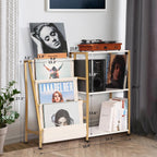 HYCFYJR Stand for Record Player, 3 Tier Vinyl Record Storage with Now Playing Holder, Turntable Stand, Vinyl Display with Speaker Storage for Living Room, Gold White