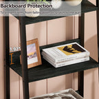 Furologee Ladder Shelf, 5 Tier Bookshelf with Fabric Drawer, Black Oak
