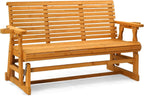 VINGLI Wooden Patio Glider, Heavy Duty 800 LBS Outdoor Glider with Cup Holders, 5 FT Wooden Glider Bench with High Backrest for Garden, Yard, Patio, Teak