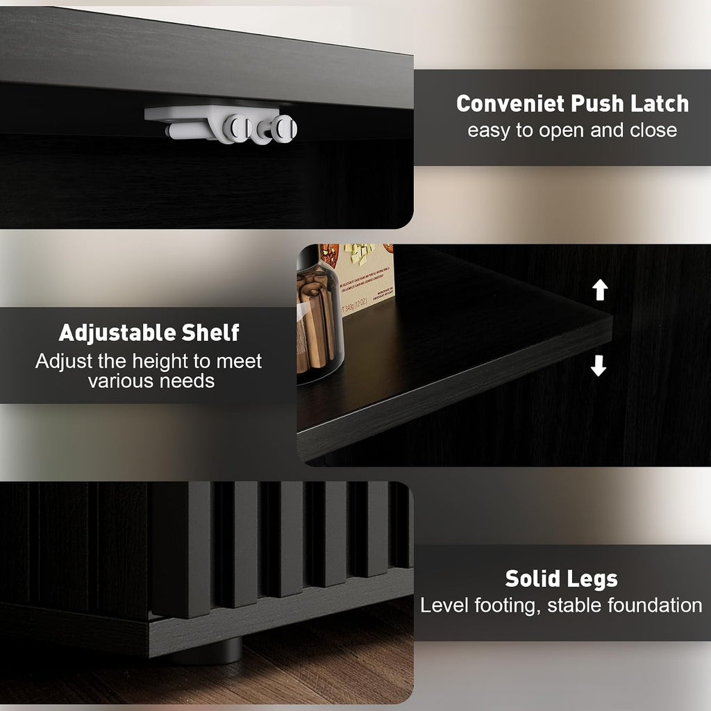 Rophefx Fluted Sideboard Cabinet, Buffet Cabinet with Storage, Credenza Storage Cabinets with Adjustable Shelf, Wood Entryway Cabinets with Pop-up Doors for Living Room, Entryway, Hallway, Black