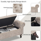 SOFTHION Storage Bench for Bedroom, 67" End of Bed Bench King Size, Upholstered Chenille Storage Ottoman with Tufted Cushioned Rolled Arm Large Storage Space for Living Room Entryway, Light Brown