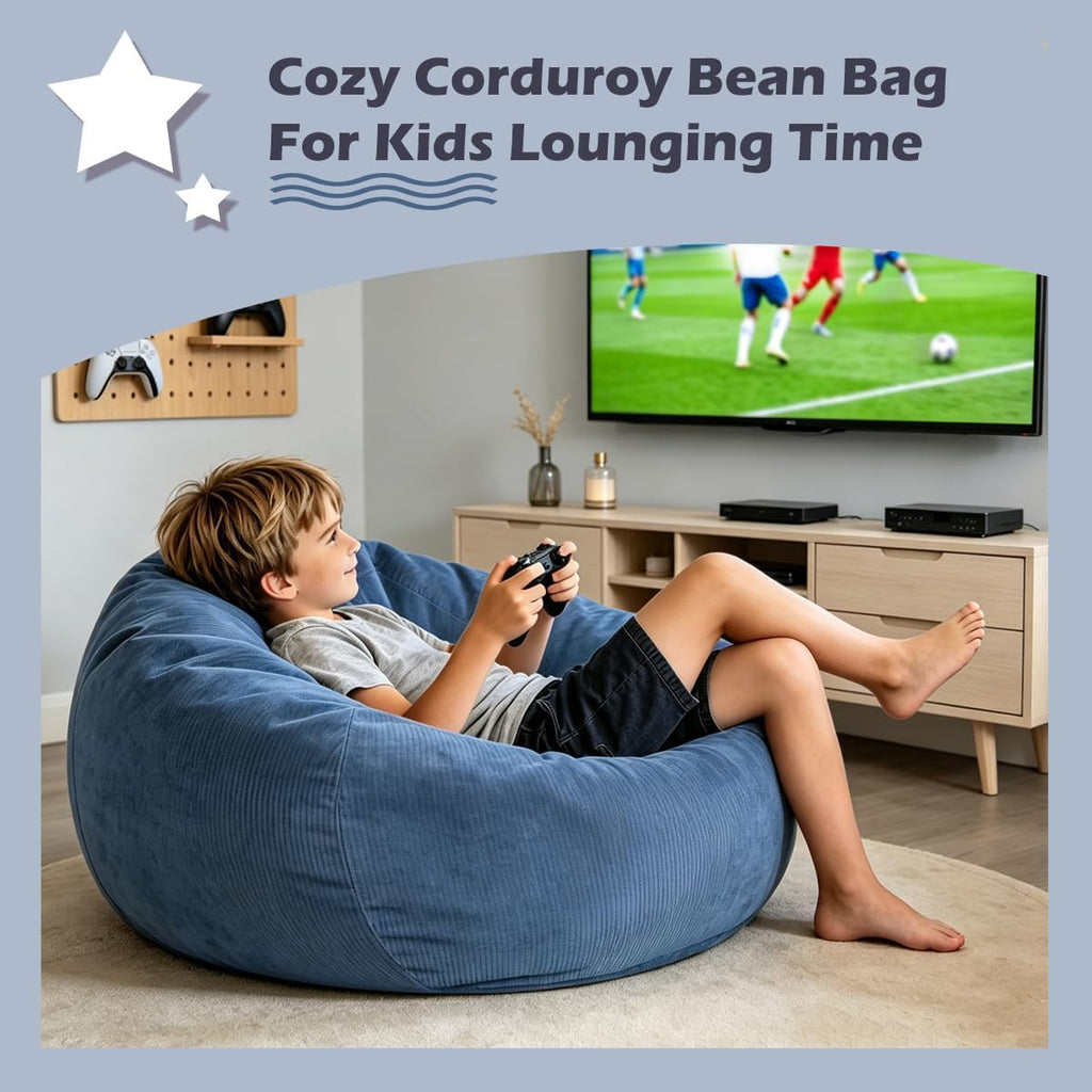 LPMOERA 3FT Memory Foam Filling Bean Bag Chair Blue | Skin-Friendly,Hidden Zipper,Home Decor,Suitable For Rest & Lounge,Pull-Handle