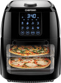 Chefman Compact 6.3-Qt 4-In-1 Digital Air Fryer+, Rotisserie, Dehydrator, Convection Oven, XL Family Size, 8 Touch Screen Presets, BPA-Free, Auto Shutoff, Accessories Included, Black