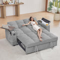 hansones 65" 3-in-1 Sofa Bed, Pull Out Sleeper Sofa with 360° Swivel Side Table, Storage Armrests, Cup Holders & USB Charging Ports, Chenille Convertible Couch for Living Room