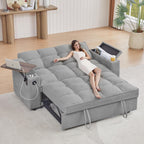 hansones 65" 3-in-1 Sofa Bed, Pull Out Sleeper Sofa with 360° Swivel Side Table, Storage Armrests, Cup Holders & USB Charging Ports, Chenille Convertible Couch for Living Room