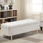 45.6 Inch Velvet Storage Bench Upholstered Tufted Settee Ottoman Bench with Storage, Bed End Bench with Soft Close Lid, for Bedroom, Living Room, Entryway, Rectangular Accent Bench, Beige