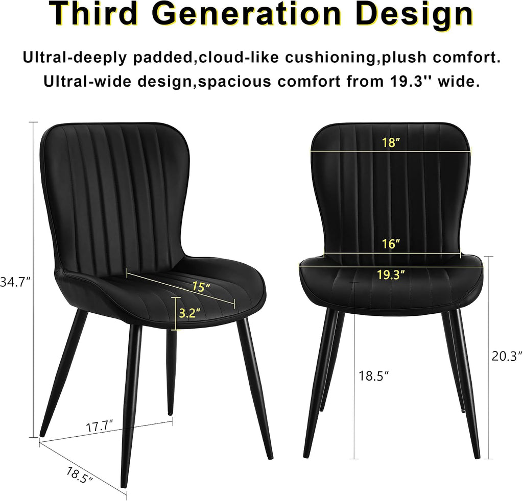 Dining Chairs Set of 6,Black Leather Dining Chair Upholstered,Kitchen Chair,Modern Dining Room Chairs with Black Metal Legs Frame for Restaurant,Dining Room,Cafe