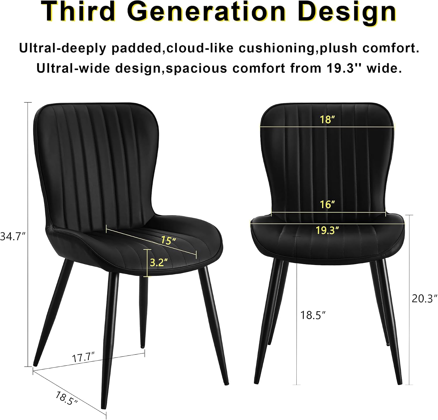 Dining Chairs Set of 6,Black Leather Dining Chair Upholstered,Kitchen Chair,Modern Dining Room Chairs with Black Metal Legs Frame for Restaurant,Dining Room,Cafe