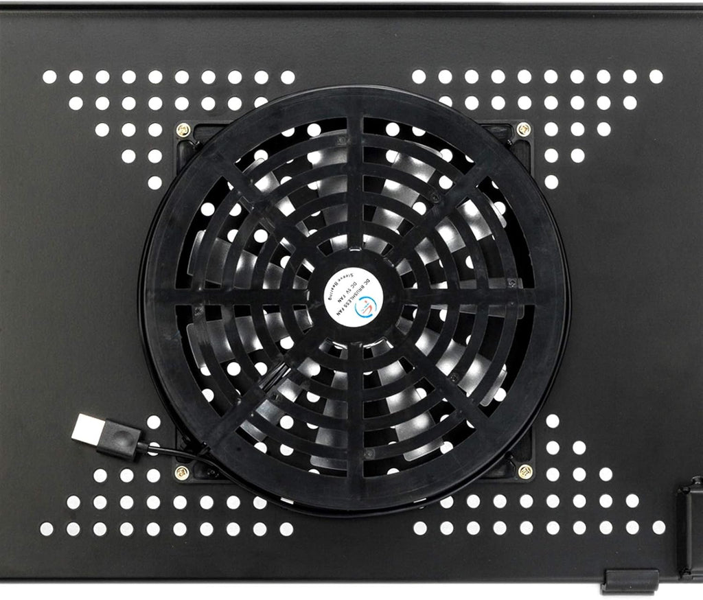 360-Degree Rotation Multifunctional Portable Folding Table with Fan & Mouse Black