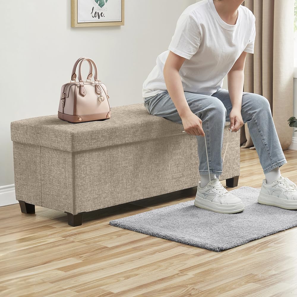 Ornavo Home 43 Inch Storage Ottoman, Large Storage Bench, Ottoman with Storage with Legs, Foot Rest Stool, Bedroom Bench - Tan/Taupe