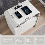 Aitjunz 25" Tall Modern Nightstand, Wood Curved Bedside Table, White