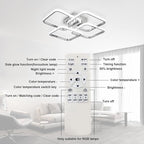 Dimmable Modern Led Ceiling Light, 4 Rings Square Ceiling Lamp with Remote Control, 48W Chrome Acrylic Ceiling Lighting Fixture for Living Room Dining Room Kitchen Office Lamps