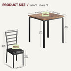 GarveeHome 3-Piece Kitchen Dining Room Table Chair Set for Small Space, Indoor Modern Dinette Set for 2, Square Dinner Table Set for Dinette (Rustic Brown‌, Dining Table with 2 Chairs)