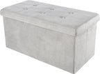 Storage Ottoman - Velvet Tufted Footrest, Linen Chest, or Bench Organizer with Removable Lid for Bedroom, Dorm Room, or Entryway by Lavish Home (Gray)