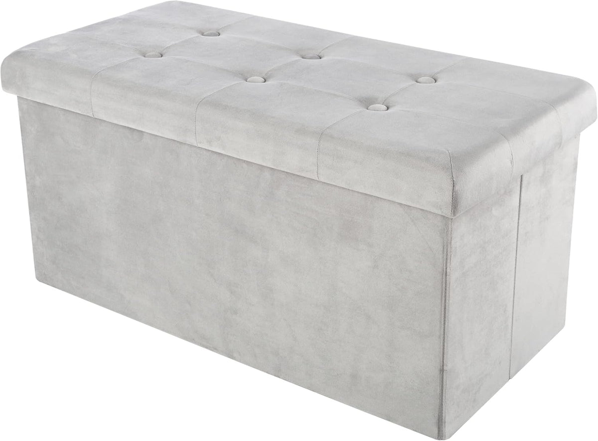 Storage Ottoman - Velvet Tufted Footrest, Linen Chest, or Bench Organizer with Removable Lid for Bedroom, Dorm Room, or Entryway by Lavish Home (Gray)
