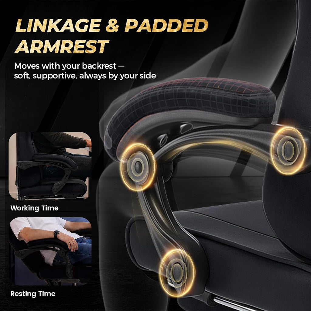 GTPLAYER Video Gaming Chair Fabric, Ergonomic Computer Chair with Footrest and Pocket Spring Cushion, Height Adjustable Video Gamer Chair with Lumbar Support for Adults, Black