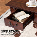 LKTART Wood End Table, Vintage Narrow Sofa Side Table with Storage Drawer, Bedside Table with Turned Wood Spindle Legs for Living Room Bedroom Small Space Home Office, No-Tools Assembly(Walnut)