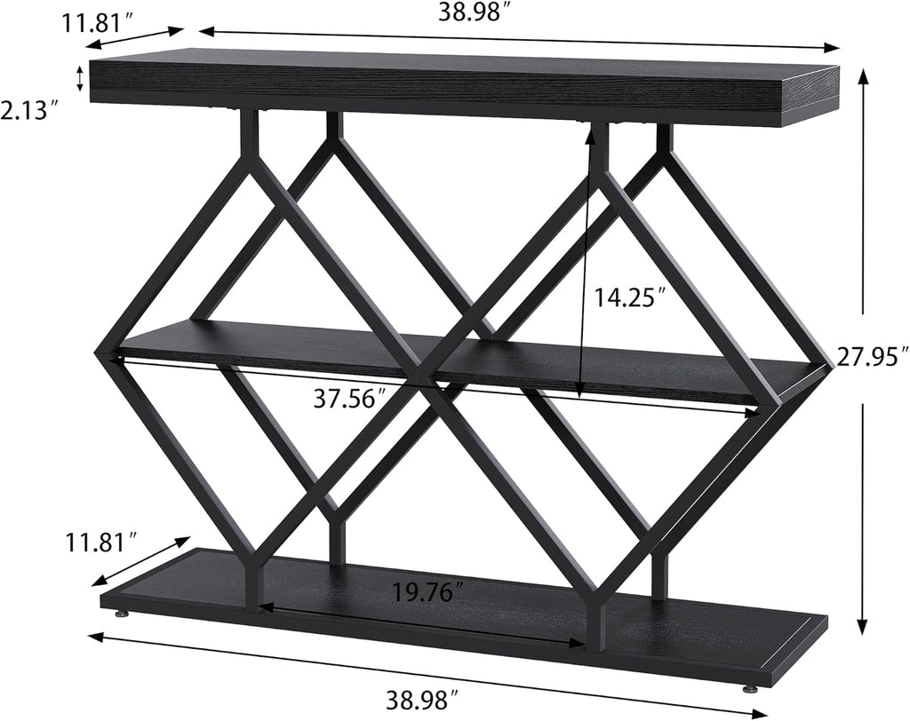 Garvee 3 Tier Console Table with Open Wood Shelves,39" Industrial Entryway Table,Sofa Table,Narrow Wood Accent Tables with Metal Frame for Hallway,Living Room,Behind Couch,Foyer,Entrance,Black