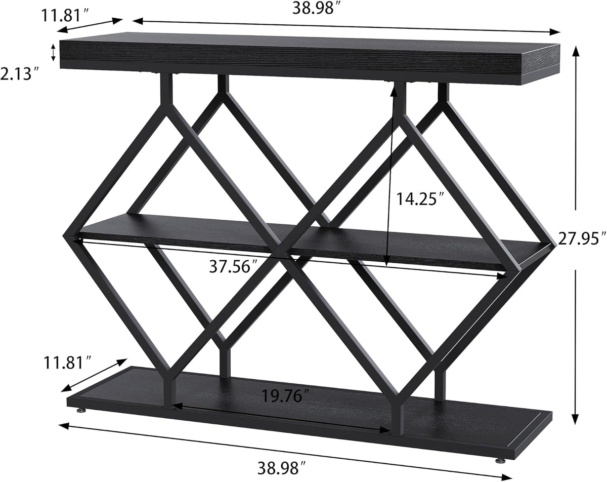 Garvee 3 Tier Console Table with Open Wood Shelves,39" Industrial Entryway Table,Sofa Table,Narrow Wood Accent Tables with Metal Frame for Hallway,Living Room,Behind Couch,Foyer,Entrance,Black