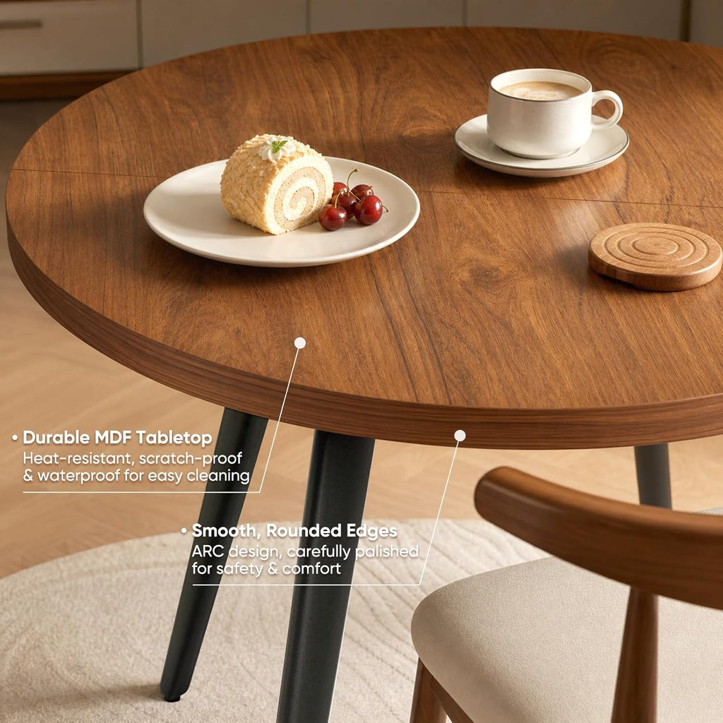Round Dining Table, Small Dining Table for 2, 31.5" Round Table, Mid-Century Modern Kitchen Table with 1.4" Thickness Wood Grain Tabletop for or Small Space, Dining Room, Kitchen, UG Brown