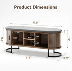 Decofy Shoe Storage Bench with Cushion and Sliding Doors, 47.2 Inch Shoe Bench with Storage, Freestanding Entryway Bench with Storage, Sturdy Metal Feet, for Hallway & Entrance Hall, Walnut