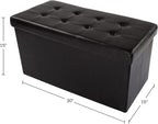 Lavish Home Storage Ottoman - 30-Inch Folding Faux Leather Footrest, Linen Chest, or Bench with Removable Bin for Living Room or Bedroom (Black)
