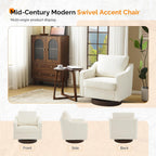 VINGLI Mid-Century Modern Swivel Accent Chair, 360°Upholstered Armchair, Home Sofa with Track Arms for Living Room, Bedroom, Reading Room, Club Swivel Chair,Chenille Beige