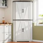 Dripex 71" White Corner Pantry Cabinet, Farmhouse Tall Storage Cabinet with Doors, Adjustable Shelves & LED Light, Kitchen Food Cabinet for Living/Dining Room