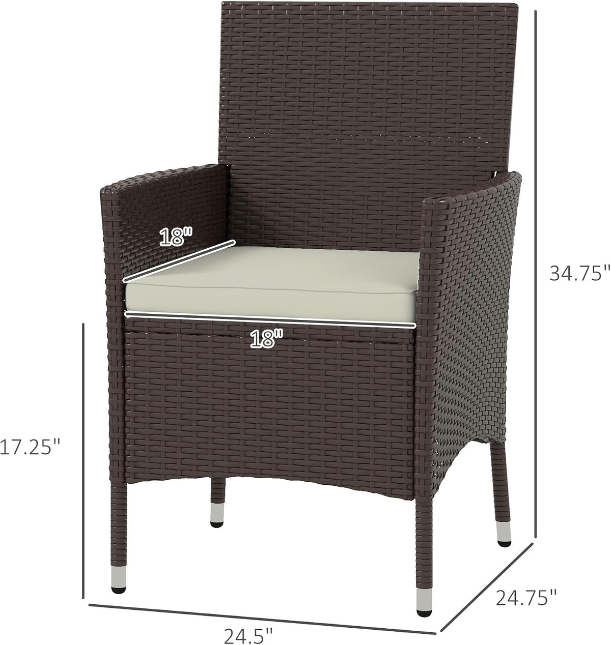 Rattan Dining Chairs, 2 PCS Patio Wicker Chairs Set with Cushions and Anti-Slip Feet, Stackable Outdoor Seating for Backyard Garden Lawn Deck, Dark Coffee