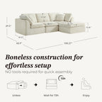 CHITA 108" Cloud Sectional Couches for Living Room, L-Shape Sofa with Ottoman, 3 Seater Modular Sectional Sofa, Cream