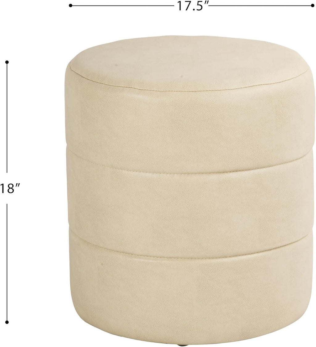 Spatial Order 18" Round Ottoman - Cream Faux Leather