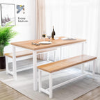 Recaceik Dining Table Set for 4 Kitchen Dining Room Set with 2 Dinner Benches, Farmhouse Breakfast Table for Apartment Small Space, Easy Assembly