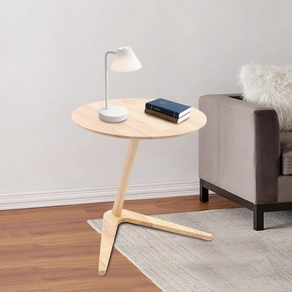 C Shaped End Table, Small Side Table, Wood Coffee Snack TV Tray Table with Metal Frame, Couch Side Table That Slides Under, Modern Sofa Tables with Round Tabletop for Sofa Couch Bed (Burlywood)