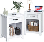 Decofy Farmhouse Nightstand with Charging Station & Large Storage, Set of 2 Modern End Tables with Outlets, USB Ports and Type-C Ports, Easy Assembly for Bedroom (Pure White)
