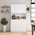 70.87" Tall Kitchen Pantry Storage Cabinet, Freestanding Wood Hutch with 6 Doors, 1 Drawer, with Countertop,Microwave Stand & Food Cupboard, Coffee Bar Organizer for Dining Room,White