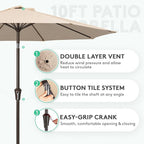 JEAREY 10FT Outdoor Patio Umbrella Outdoor Table Umbrella with Push Button Tilt and Crank, Market Umbrella 8 Sturdy Ribs UV Protection Waterproof for Pool, Garden (Beige)