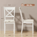 HOMCOM Dining Chairs Set of 2, Upholstered Kitchen Chairs with Rubberwood Frame, Padded Seat and Cross Back for Living Room, Dining Room, Kitchen, White