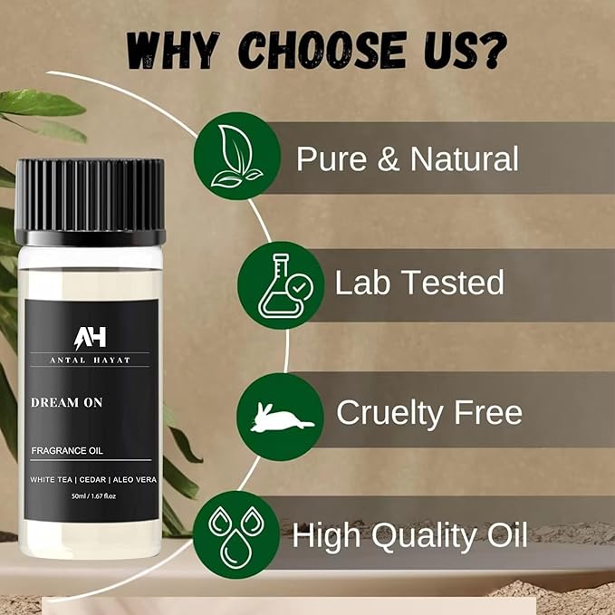 Dream On Essential Oil Scent 50mL - Inspired by Westin Hotel - Home Luxury Scent - Antal Hayat Diffuser Oil - White Tea, Cedarwood, Amber, Musk - Diffuser Oil Blends for Aromatherapy