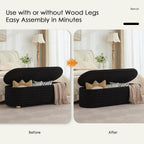 53" Storage Bench Teddy Ottoman Bench Upholstered Fabric Bench End of Bed Stool with Safety Hinge for Bedroom, Living Room, Entryway, Black