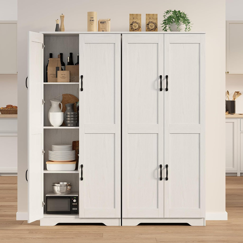 GAOMON Adjustable Shelf Storage Cabinet 60" Tall White, 2-Door Pantry with Shelves for Kitchen Organization, Bathroom Storage, Living Room