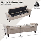 SOFTHION Storage Bench for Bedroom, 67" End of Bed Bench King Size, Upholstered Chenille Storage Ottoman with Tufted Cushioned Rolled Arm Large Storage Space for Living Room Entryway, Light Brown