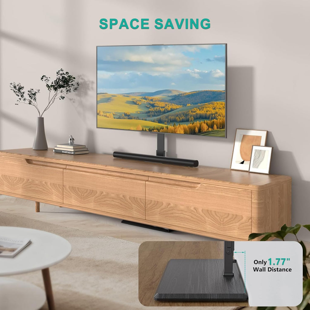 WALI Floor TV Stand with Power Outlet, Tall TV Stand Mount for 32-75 inch TV up to 110 lbs, Swivel and Height Adjustable TV Stands with Wood Base for Bedroom, Living Room(TVDVD-7P), Black