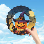 Hanging Halloween Metal Wind Spinner Witch's hat Wind Spinners 3D Hanging Skull Pumpkin Metal Wind Spinner for Halloween Yard Garden Outdoor Indoor Art Decor