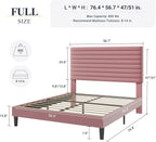 Allewie Full Bed Frame, Velvet Upholstered Bed with Adjustable Headboard