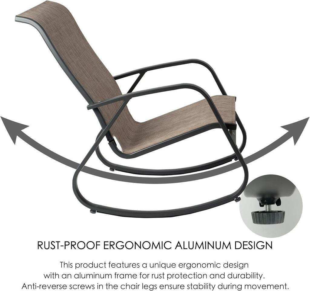 Kozyard 3-Piece Outdoor Rocking Chair Set, Patio Bistro Set with 2 Sling Rockers and Side Table,Powder-Coated Aluminum Frame, Breathable Textilene Fabric for Porch, Garden, Balcony, Beige