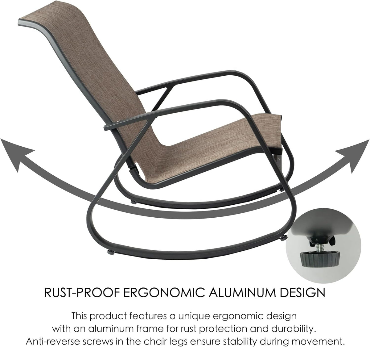 Kozyard 3-Piece Outdoor Rocking Chair Set, Patio Bistro Set with 2 Sling Rockers and Side Table,Powder-Coated Aluminum Frame, Breathable Textilene Fabric for Porch, Garden, Balcony, Beige